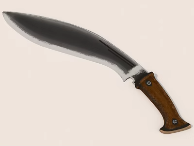Curved Blade Knife Featuring Wooden Handle And Stainless Steel With Metal Rivets 3d model