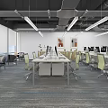 Modern Public Office Space With Open Layout Workstations Computers Chairs And Ceiling Lights 3d model