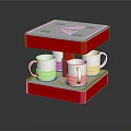 Red And White Coffee Maker With Multiple White Cups On Compact Base