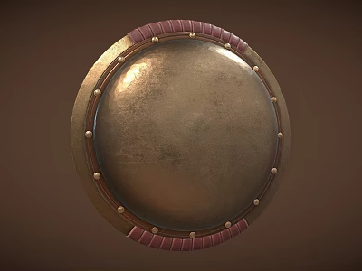 Ancient Bronze Shield with Red Leather Edging and Metal Rivets as Historical Weapon 3d model