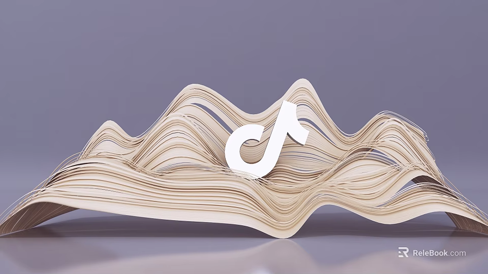 TikTok Themed Photo Check In Spot With Wooden Wave Design And White Logo 3d model 