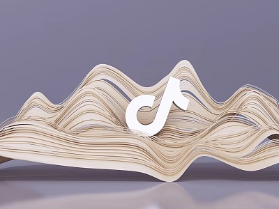 TikTok Themed Photo Check In Spot With Wooden Wave Design And White Logo 3d model