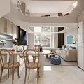 Elegant Duplex Living Room Interior With Beige Sofa Chair Light Rug And Arched Mirror
