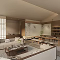 Traditional Wooden Tea Room Interior With Tea Set Bench And Stools