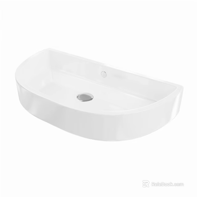 Stylish White Ceramic Oval Shaped Countertop Washbasin With Smooth Surface And Drain Hole 3d model 