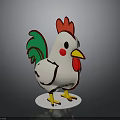 Cartoon Rooster With White Body Red Comb Green Tail Yellow Beak Feet On White Base