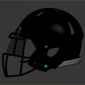 Black American Football Helmet With White Stripe Metallic Facemask And Reflective Surface