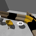 Modern Curved Sofa And Coffee Table Set With Yellow Black Beige Colors