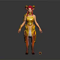 Game Movie Character With Pink Hair Antler Headdress Gold Red Ornate Outfit And Decorative Staff