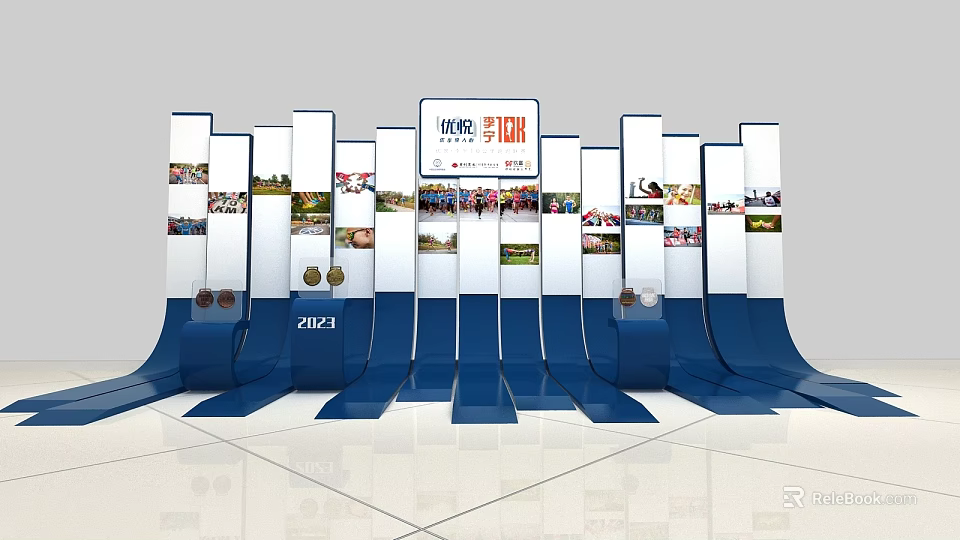 Modern ZHEJIANG Exhibition Display Backdrop Wall With Photo Panels And Medals 3d model 