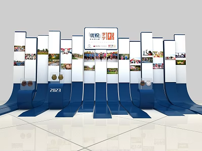 Modern ZHEJIANG Exhibition Display Backdrop Wall With Photo Panels And Medals 3d model