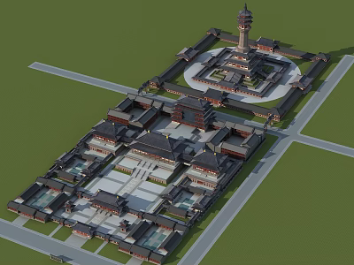 Chinese Ancient Architecture Complex Featuring Central Tower Symmetrical Courtyards And Traditional Roofs 3d model