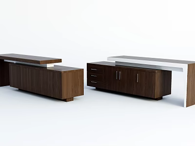 Modern Minimalist Wooden Office Desk Combination With Drawers And Storage Cabinets 3d model