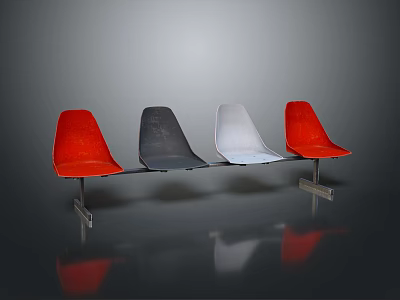 Modern Public Chair Design With Red Grey White Seats And Metal Frame For Public Spaces 3d model
