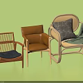 Stylish Leisure Chairs With Wooden Frames Leather Cushions And Cozy Throw Blanket