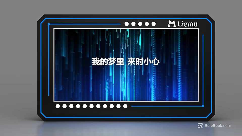 Modern Display Shelving Unit With Digital Screen And Blue LED Lighting 3d model 