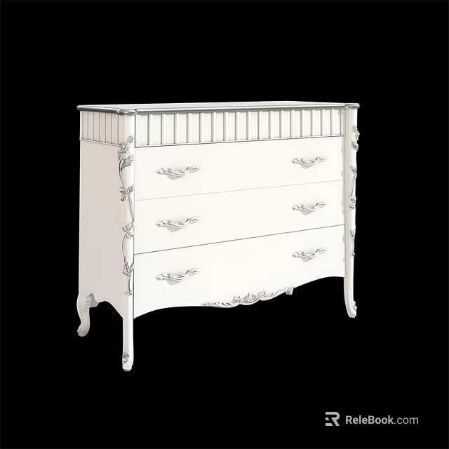 Elegant White Entryway Cabinet Sideboard With Decorative Carvings Multiple Drawers And Curved Legs 3d model 