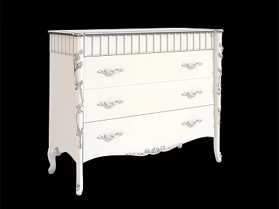 Elegant White Entryway Cabinet Sideboard With Decorative Carvings Multiple Drawers And Curved Legs 3d model
