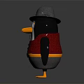 Cute 3D Penguin Character With Gray Hat Red Vest Black Buttons And Orange Feet