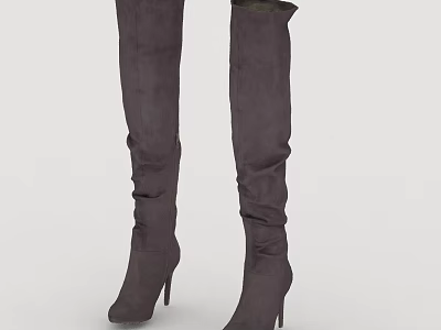 Stylish Gray Over the Knee Suede Boots with Stiletto Heels and Slim Fit 3d model