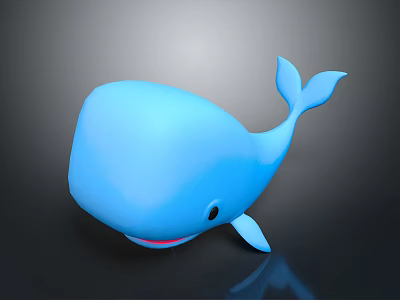 Blue Cartoon Whale Character With 3D Rendered Tail And Flipper Details 3d model