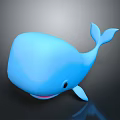 Blue Cartoon Whale Character With 3D Rendered Tail And Flipper Details