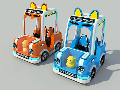 Colorful Kids Ride On Cars With Yellow Ears And SUPERCAR Design Featuring Yellow Duck Toys 3d model