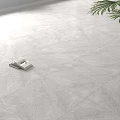 Modern White Marble Floor Tiles in Bright Living Space with Open Book and Green Plant