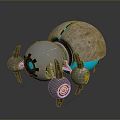Futuristic Game Movie Character with Silver Mechanical Body Blue Glowing Parts and Shell Structure