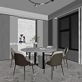Modern Restaurant Interior With White Marble Dining Table Beige Chairs Large Windows And Pendant Lights