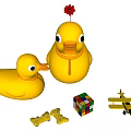 Cute Yellow Duck Dolls With Small Toy Plane Rubik's Cube And Dice
