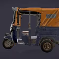Vintage Tuk Tuk With Blue Body Orange Canopy Windshield And Yellow License Plate