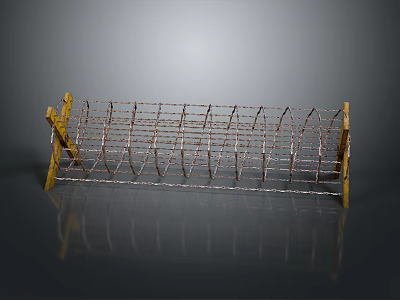 Metal Mesh Fence With Yellow Frame And Wavy Sturdy Structure Design 3d model