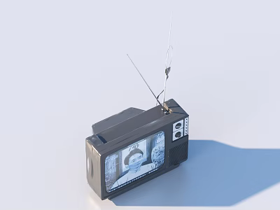 Vintage Black TV with Antenna and Screen Showing Content and Control Panel 3d model