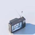 Vintage Black TV with Antenna and Screen Showing Content and Control Panel