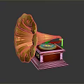 Vintage Gramophone With Golden Horn Red Wooden Base And Classic Design