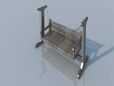 Silver Metal Swing Chair With Carved Decor And Striped Seat Structure 3d model