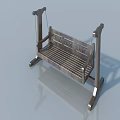 Silver Metal Swing Chair With Carved Decor And Striped Seat Structure