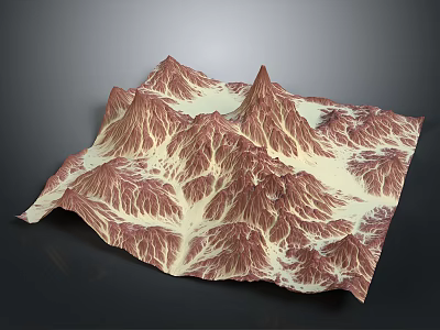 3D Mountain Terrain Model With Detailed Topography Red Brown Cream Textures Elevated Ridges Geographic 3d model