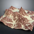 3D Mountain Terrain Model With Detailed Topography Red Brown Cream Textures Elevated Ridges Geographic