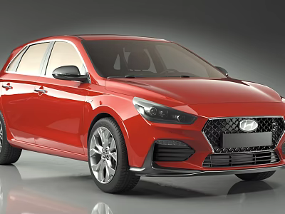 Red Hyundai Hatchback Exterior Design With Sporty Front Grille And Alloy Wheels 3d model
