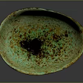 Artisan Crafted Sculptural Bowl With Green Copper Glaze And Blue Tripod Legs