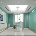 Dental Clinic Interior With Green Walls Medical Equipment Windows Chairs And Display Screen