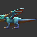 Turquoise Cartoon 3D Dragon Character as Fantasy Creature with Orange Wings Purple Claws