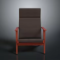 Comfortable Dark Fabric Armchair With Red Wooden Frame And Simple Design