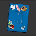Blue Storage Box With Metal Handle And Colorful Cartoon Character Stickers