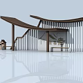 Modern Public Station With Unique Roof Design Wooden Structure And Metal Railing