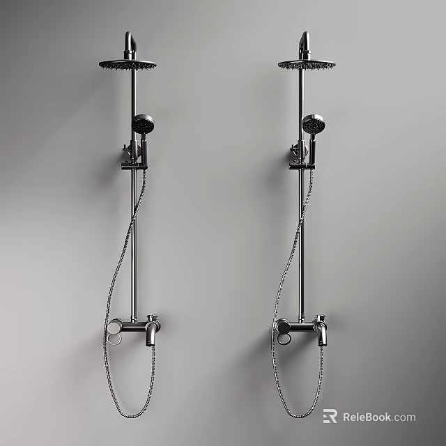 Wall Mounted Double Shower Systems With Overhead Handheld Sprayers And Control Knobs 3d model 