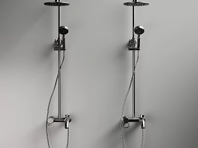 Wall Mounted Double Shower Systems With Overhead Handheld Sprayers And Control Knobs 3d model