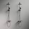 Wall Mounted Double Shower Systems With Overhead Handheld Sprayers And Control Knobs